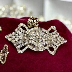 Trifari 20’s Art  Deco Alfred Philippe Rhinestone Brooch Dress Clips KTF Rhodium